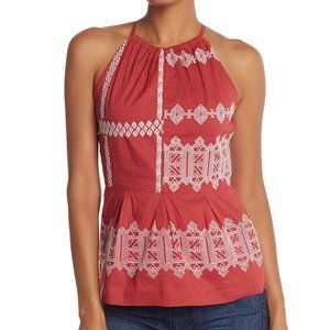 Joie Konomi Geometric Embroidery Top Brick Red 2